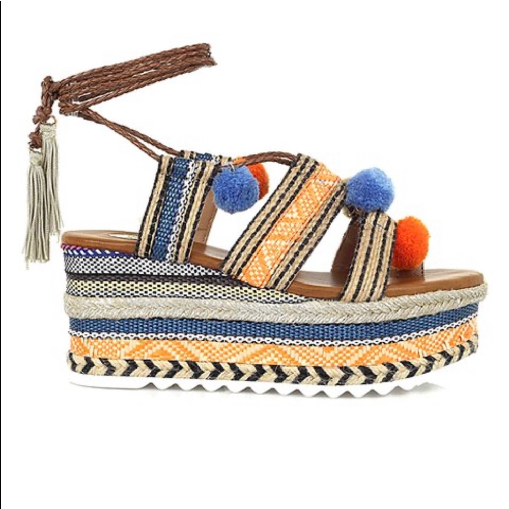 COPY - Orange&Blue Geometric Pom-Pom Rio Wedge Es…